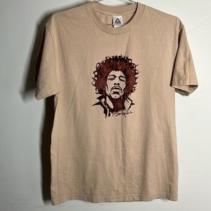 Jimi Hendrix Vintage Guitar Music Photo Portrait Beige Large T-Shirt